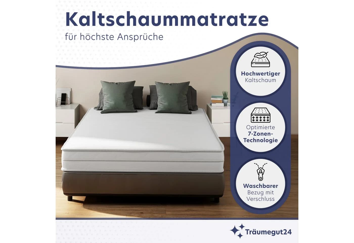 Träumegut24 Kaltschaummatratze HydroCell 7-Zonen Wendematratze H3 & H4 - Bild 3