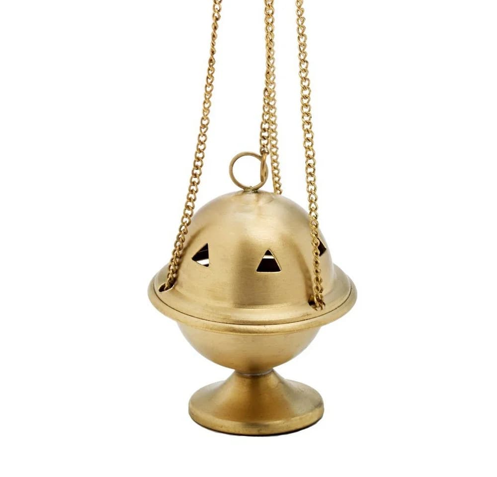 NKlaus Räucherschale Weihrauchschwenker Messing Gold mit Kette