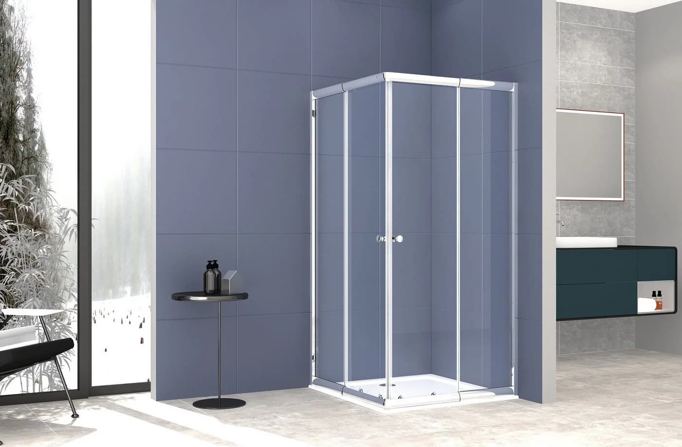 WELLTIME Eckdusche Trento Plus Grau Chrom Schiebetüren - Bild 2