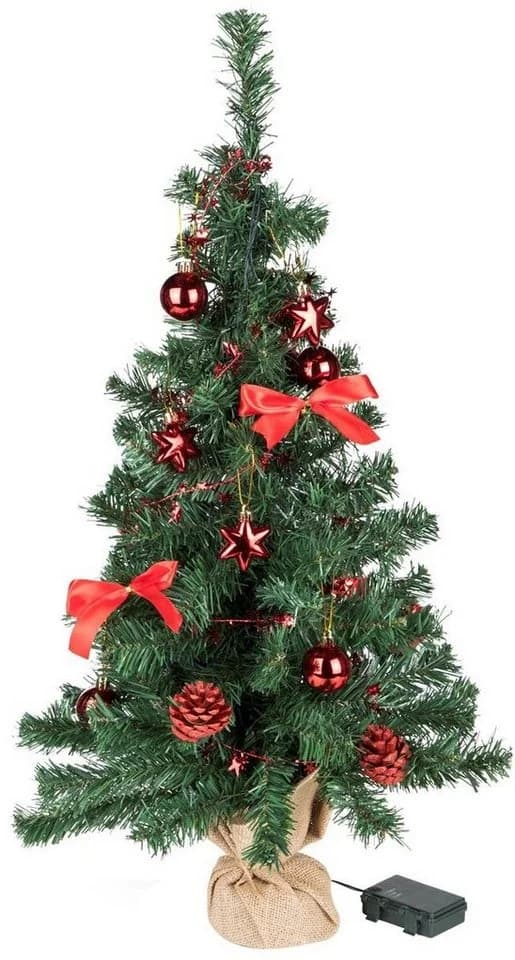 Bambelaa! Künstlicher Weihnachtsbaum 75cm Rot Mit Christbaumschmuck LED Beleuchtung
