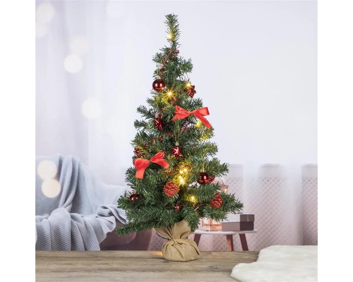 Bambelaa! Künstlicher Weihnachtsbaum 75cm Rot Mit Christbaumschmuck LED Beleuchtung - Bild 2