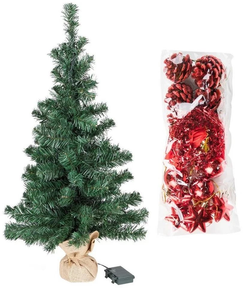 Bambelaa! Künstlicher Weihnachtsbaum 75cm Rot Mit Christbaumschmuck LED Beleuchtung - Bild 3