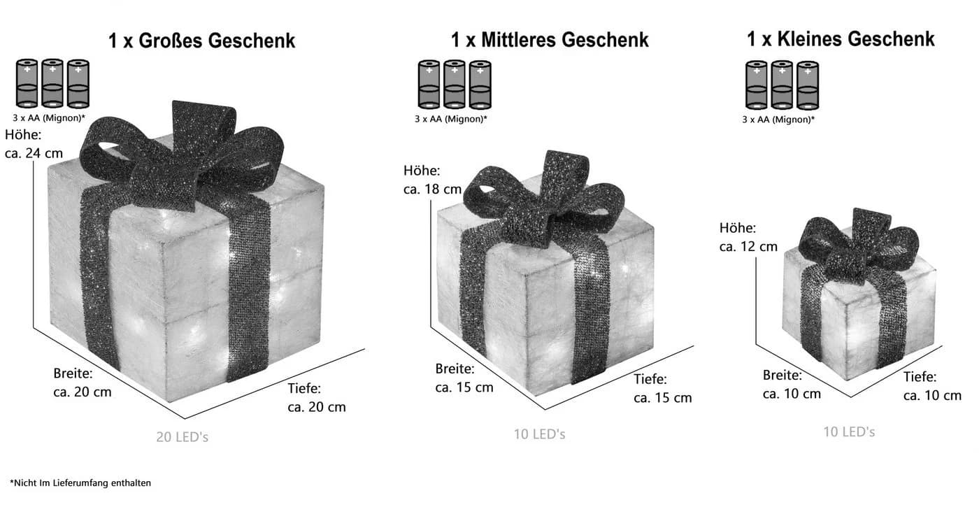 Bambelaa! LED Geschenkboxen 3er Set Timer Weiß/Silber - Bild 5