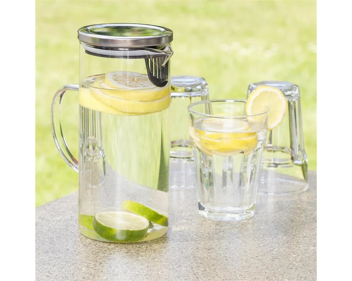 Bambelaa! Wasserkrug 1,3L Borosilikatglas mit Edelstahl Deckel