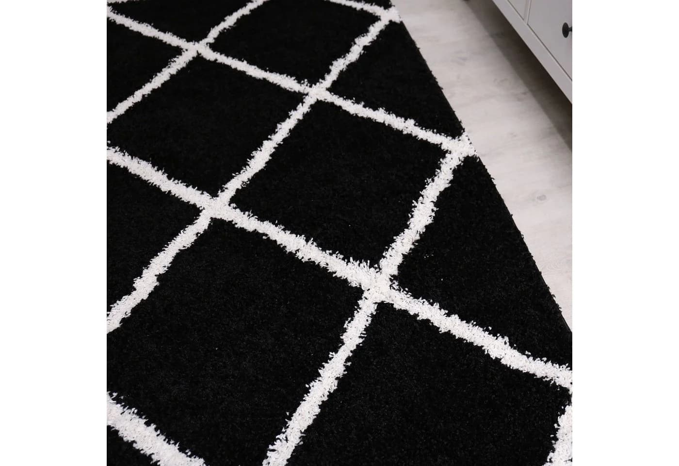 Vimoda Hochflor-Läufer Shaggy Wohnzimmer Rautenmuster Weiss - Bild 5