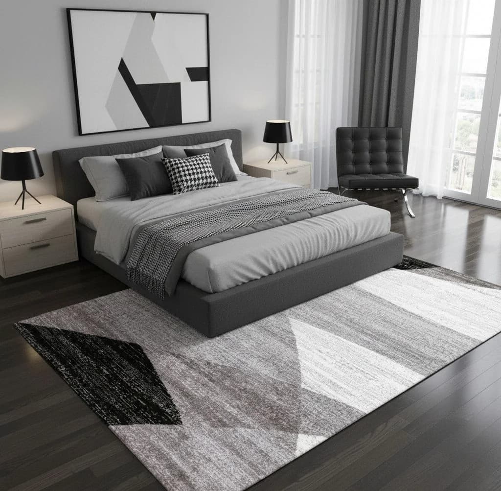 Vimoda Läufer Kurzflor Teppich Geometrisches Meliert Muster Grau - Bild 3