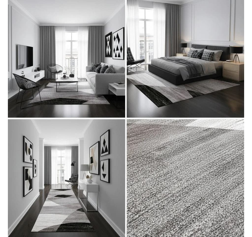 Vimoda Läufer Kurzflor Teppich Geometrisches Meliert Muster Grau - Bild 4