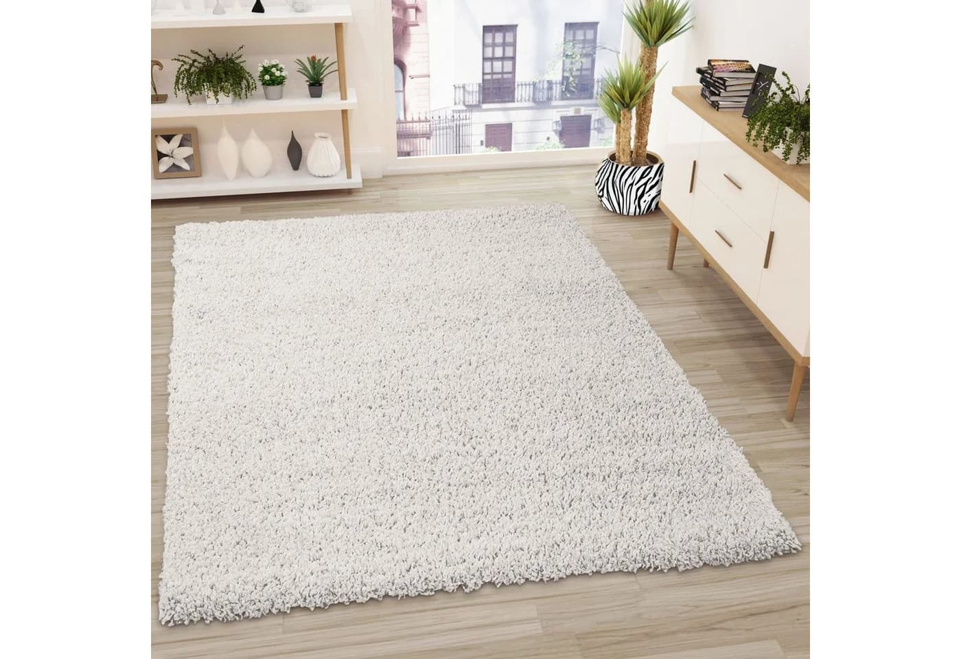 Vimoda Hochflor-Läufer Shaggy Teppich Weiß