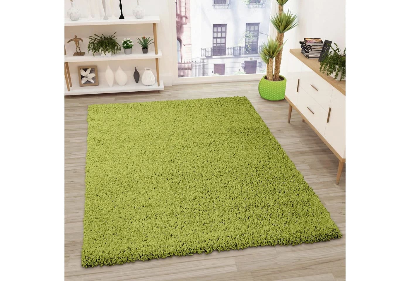 Vimoda Hochflor-Läufer Shaggy Grün Uni-Teppich