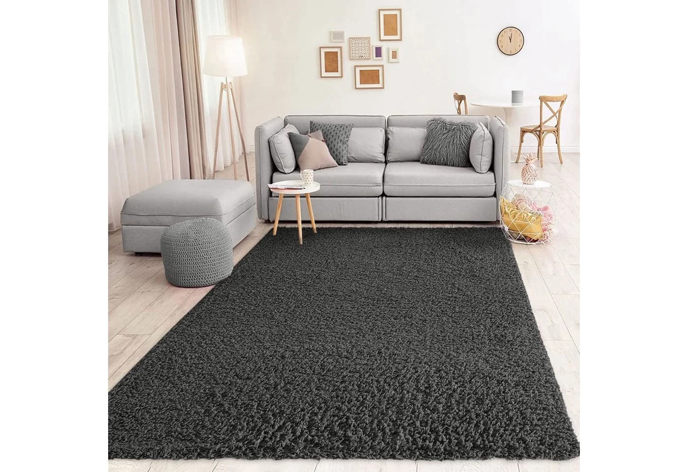 Vimoda Shaggy Teppich Anthrazit Rund Hochflor Modern - Bild 4