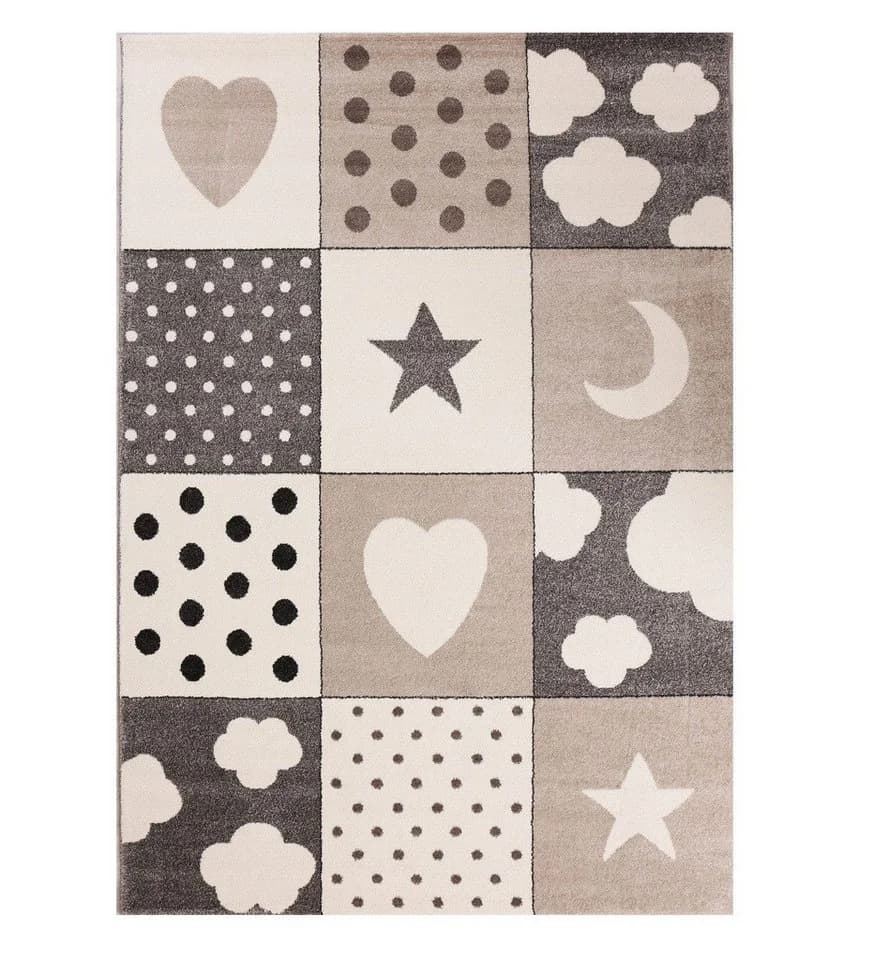 Vimoda Kinderteppich Herz, Stern & Wolke Grau