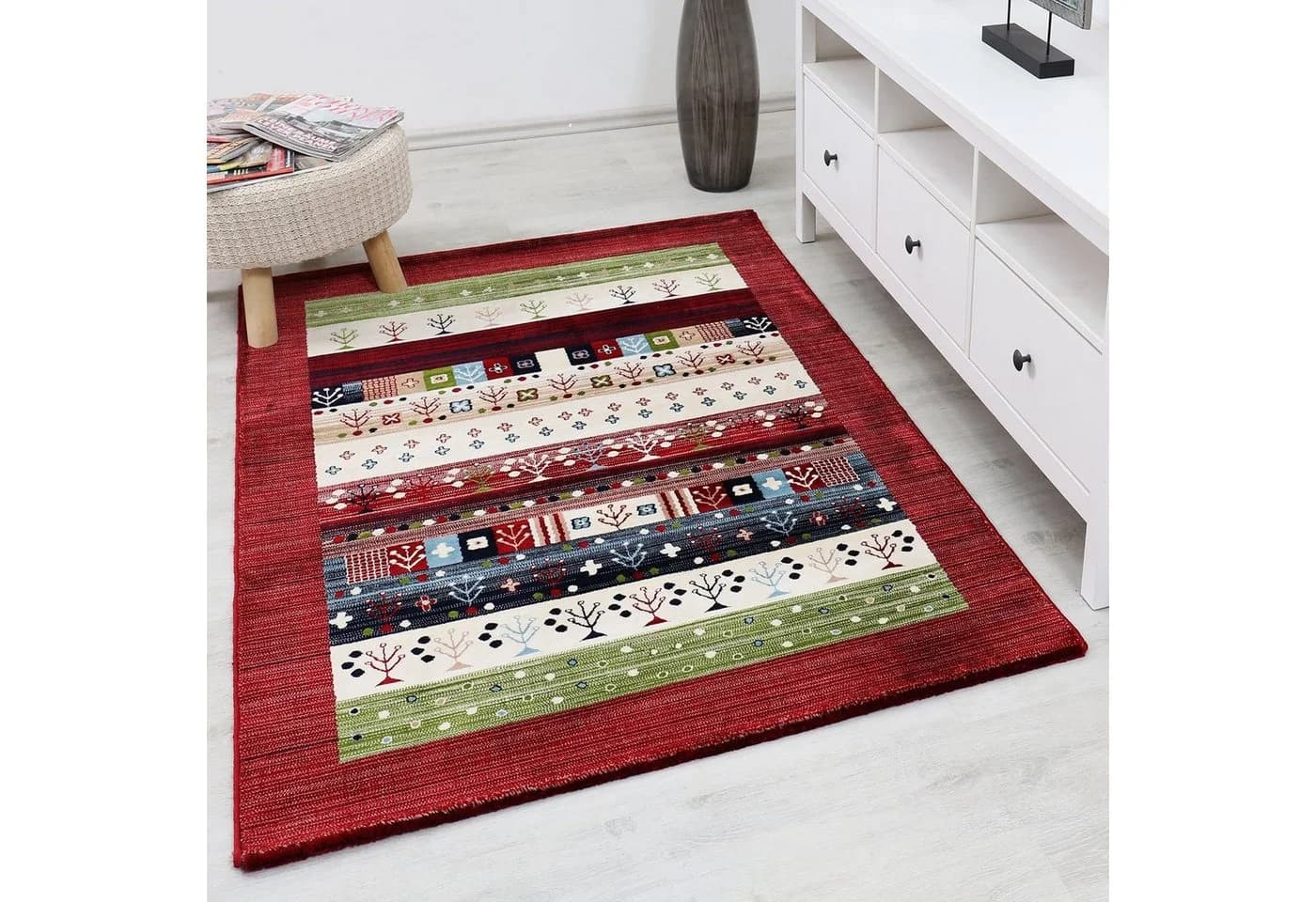 Vimoda Teppich Gabbeh Stil Optik Bunt Meliert mit Bordüre - Bild 2