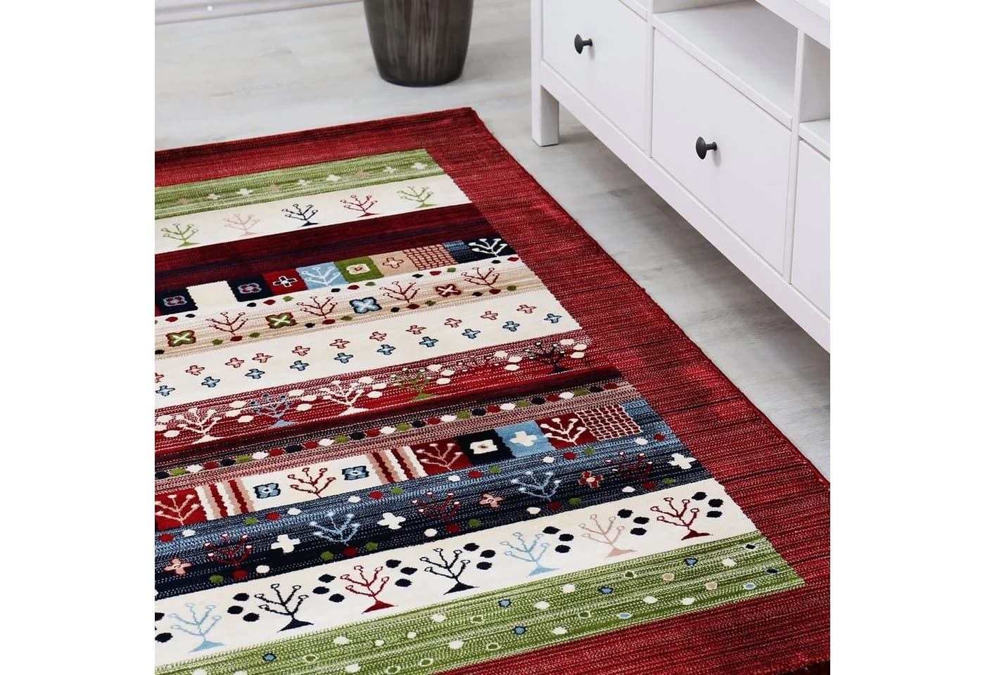 Vimoda Teppich Gabbeh Stil Optik Bunt Meliert mit Bordüre - Bild 3