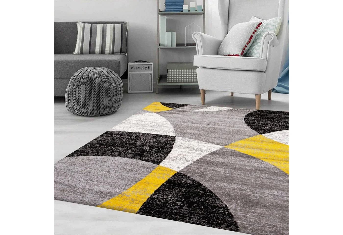 Vimoda Teppich Geometrische Kreismuster Rot Gelb Modern Kurzflor - Bild 2