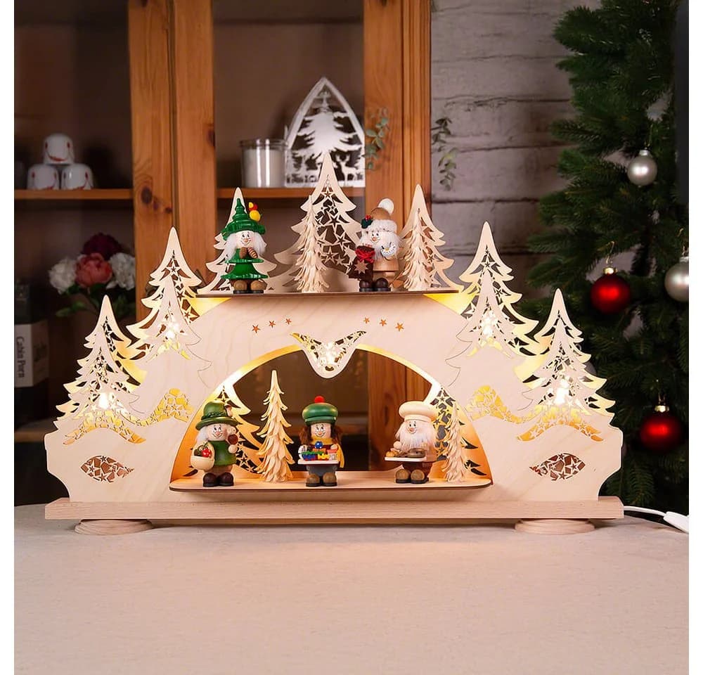 Erzgebirge-Palast Sammler-Schwibbogen 2-stufig mit LED & 5 Mikrowichteln - Bild 2