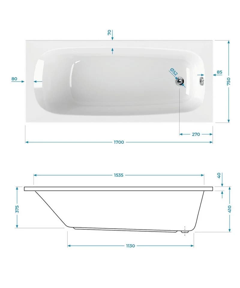 Calmwaters Badewanne Original Weiß Acryl Ergonomisch - Bild 4