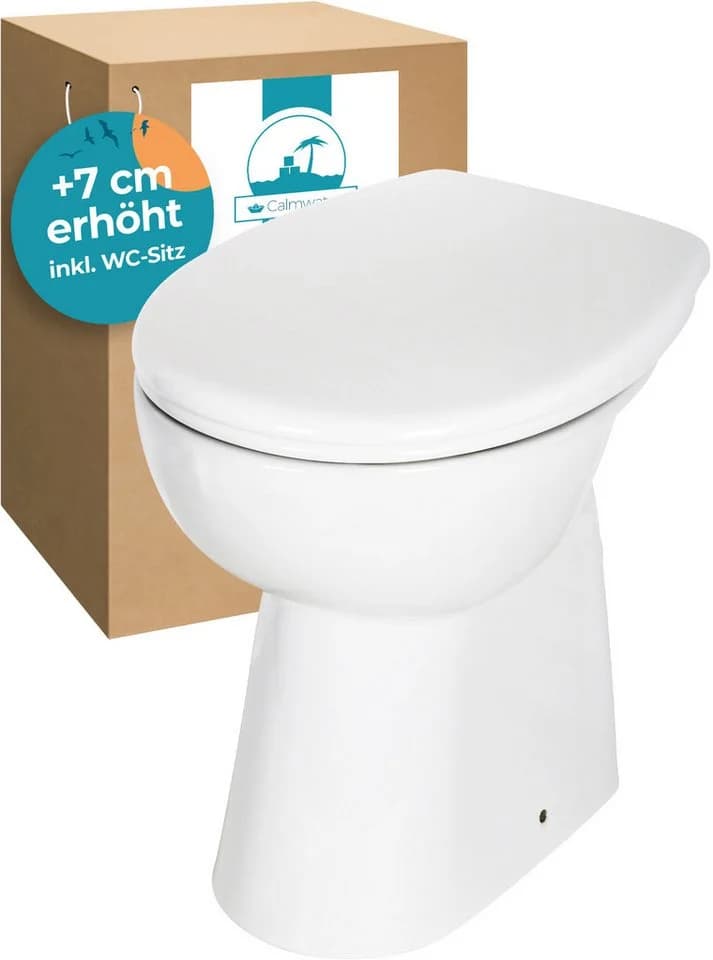 Calmwaters Tiefspül-WC Stand-WC spülrandlos mit Erhöhung, bodenstehend, Abgang Waagerecht, Set mit WC-Sitz, Weiß, +7 cm erhöht, Absenkautomatik, Abnehmbar, 07AB3134 - Bild 2