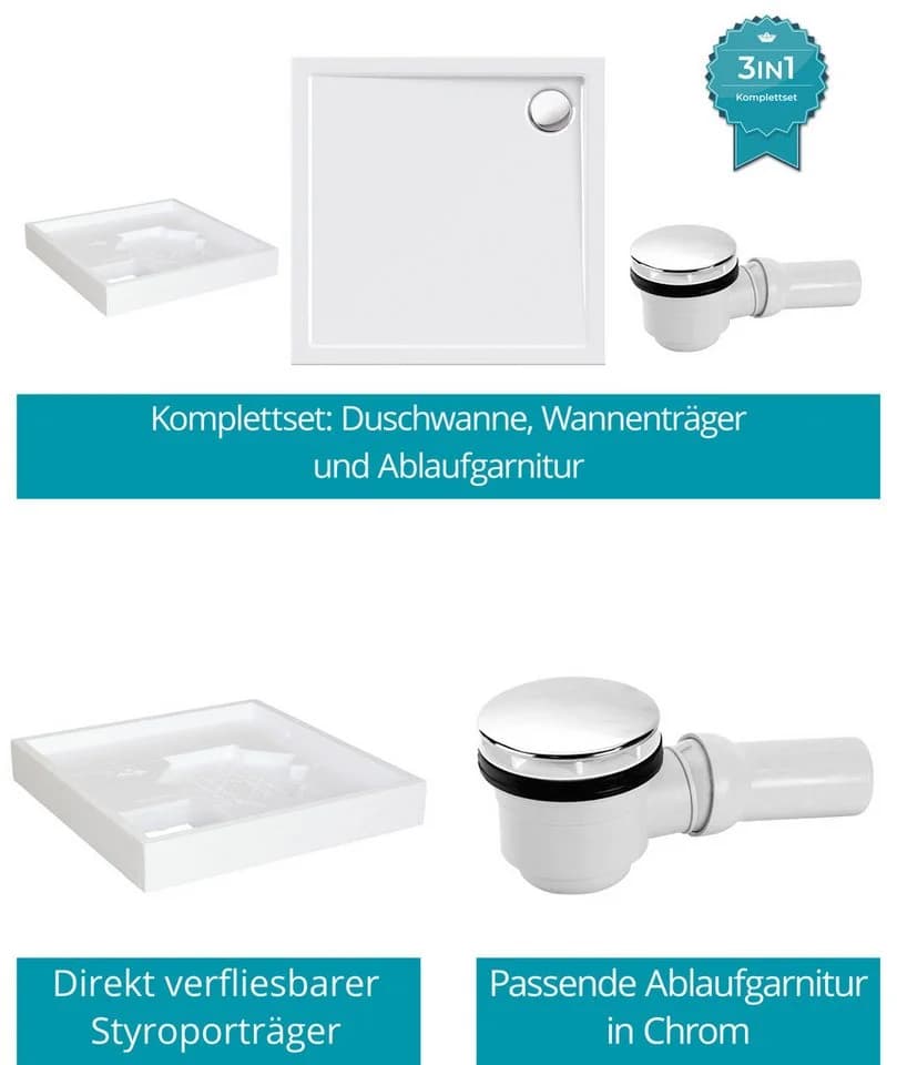 Calmwaters Duschwanne Modern Select Weiß Komplettset - Bild 5