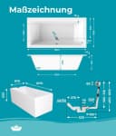 Calmwaters Badewanne Modern Square 2, Acryl, 190 x 90 cm Bild 5