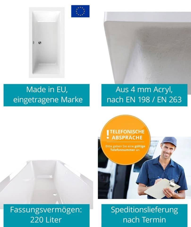 Calmwaters Badewanne Modern Select Duowanne Acryl Weiß Komplettset - Bild 3
