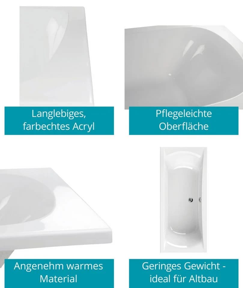 Calmwaters Badewanne Modern Curved Duowanne Acryl Weiß