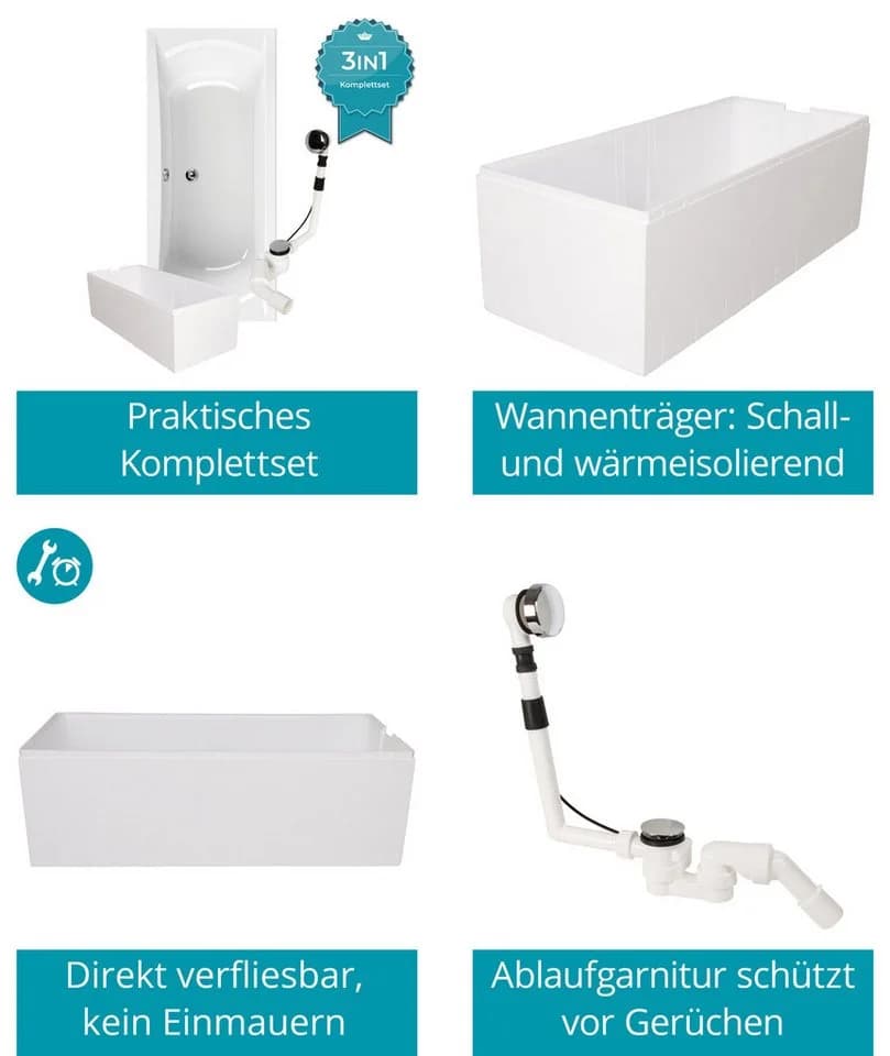 Calmwaters Badewanne Modern Curved Duowanne Acryl Weiß - Bild 4