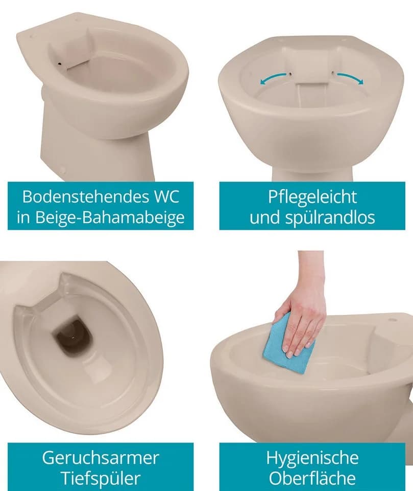 Calmwaters Stand-WC Set Spülrandlos Beige mit Absenkautomatik