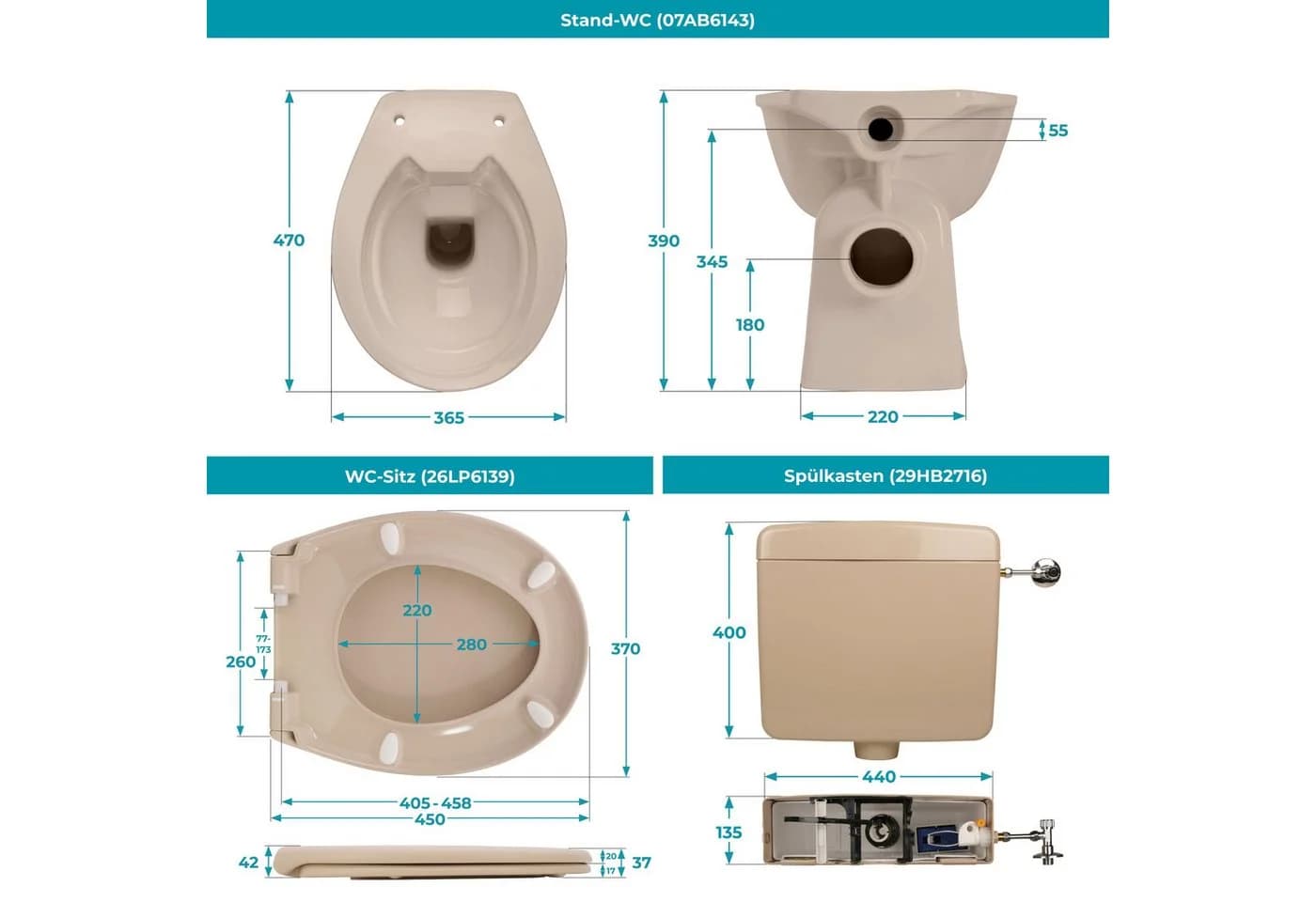 Calmwaters Stand-WC Set Spülrandlos Beige mit Absenkautomatik - Bild 5