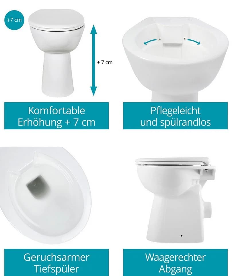 Calmwaters Tiefspül-WC Stand-WC Spülrandlos Weiß Erhöht - Bild 3