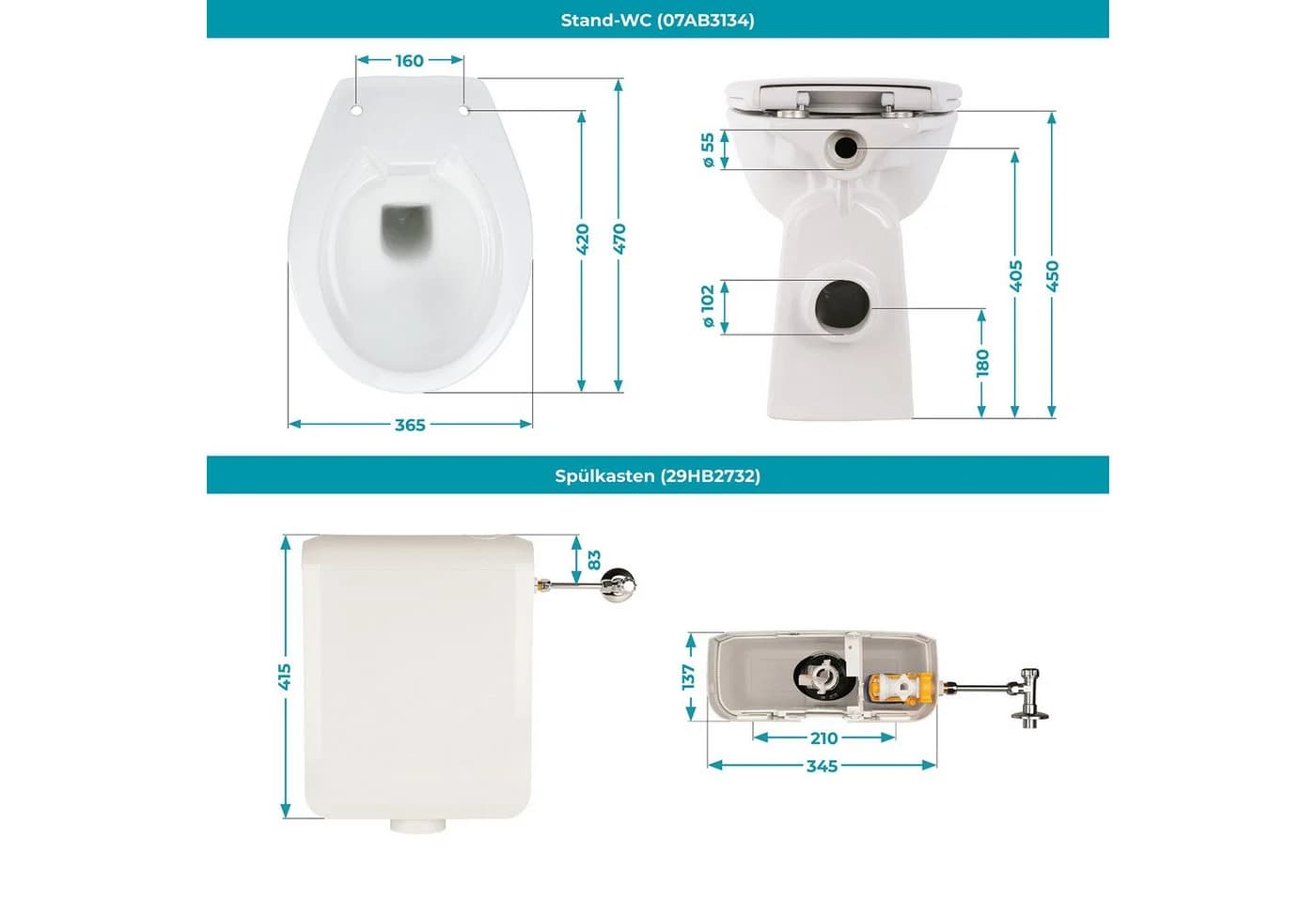 Calmwaters Tiefspül-WC Stand-WC Spülrandlos Weiß Erhöht - Bild 5