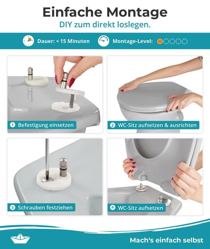 Calmwaters WC-Sitz Original Absenkautomatik Grau Duroplast