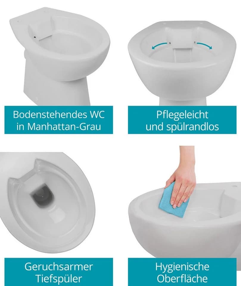 Calmwaters Stand-WC spülrandlos Manhattan-Grau Tiefspüler