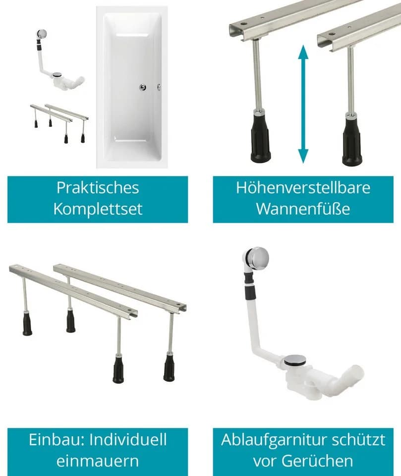Calmwaters Badewanne Modern Select Acryl Set Weiß - Bild 4