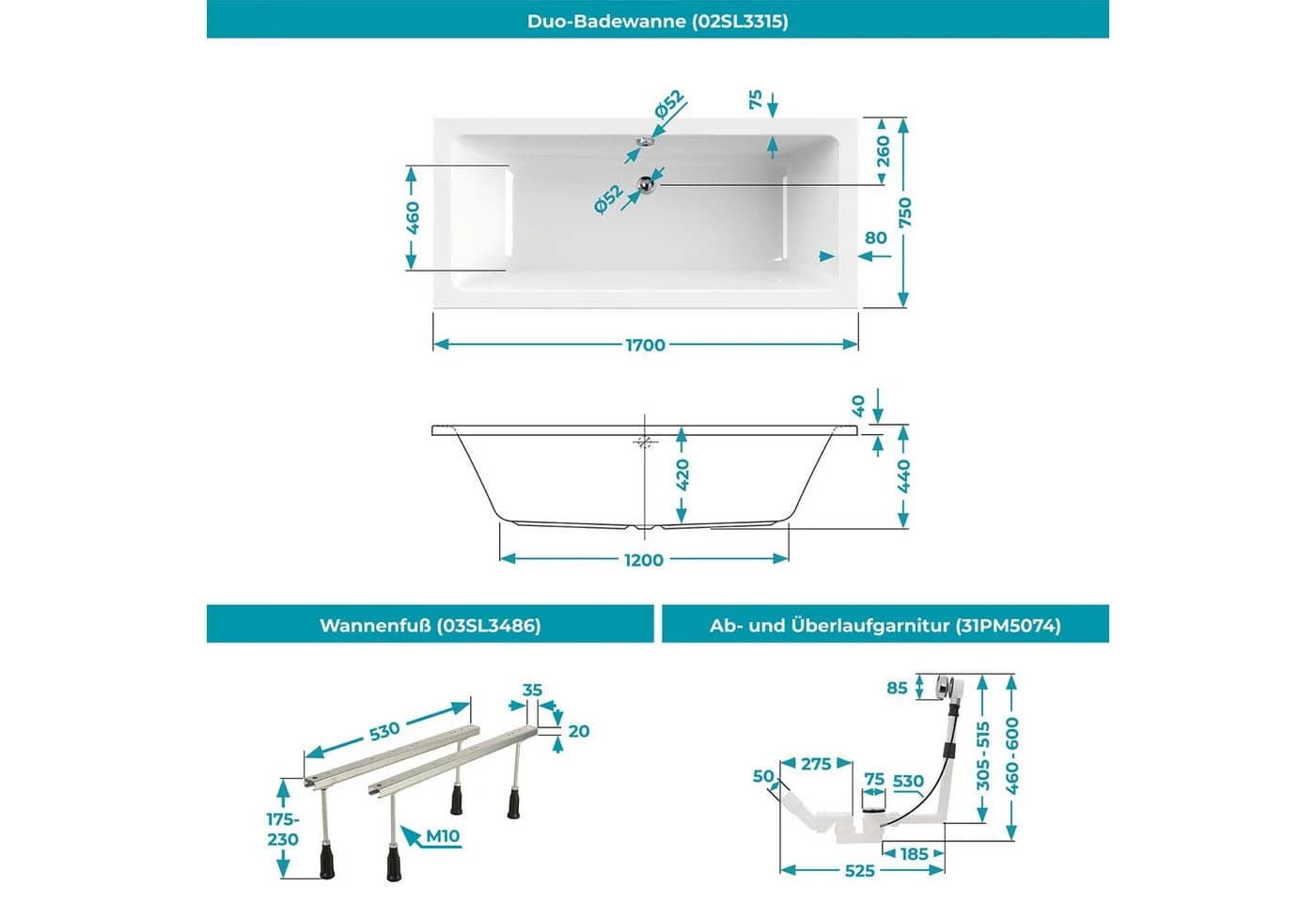Calmwaters Badewanne Modern Select Acryl Set Weiß - Bild 5