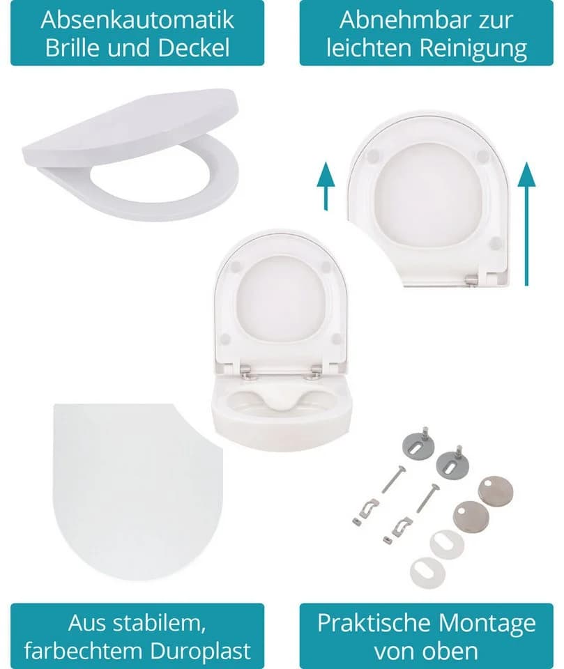 Calmwaters Tiefspül-WC spülrandlos wandhängend 45 cm Absenkautomatik Duroplast - Bild 4