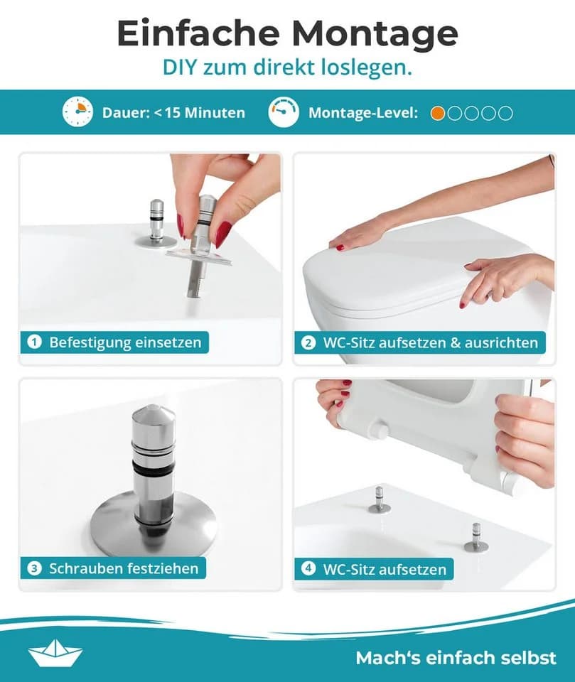 Calmwaters WC-Sitz für Duravit D-Code Weiß mit Absenkautomatik