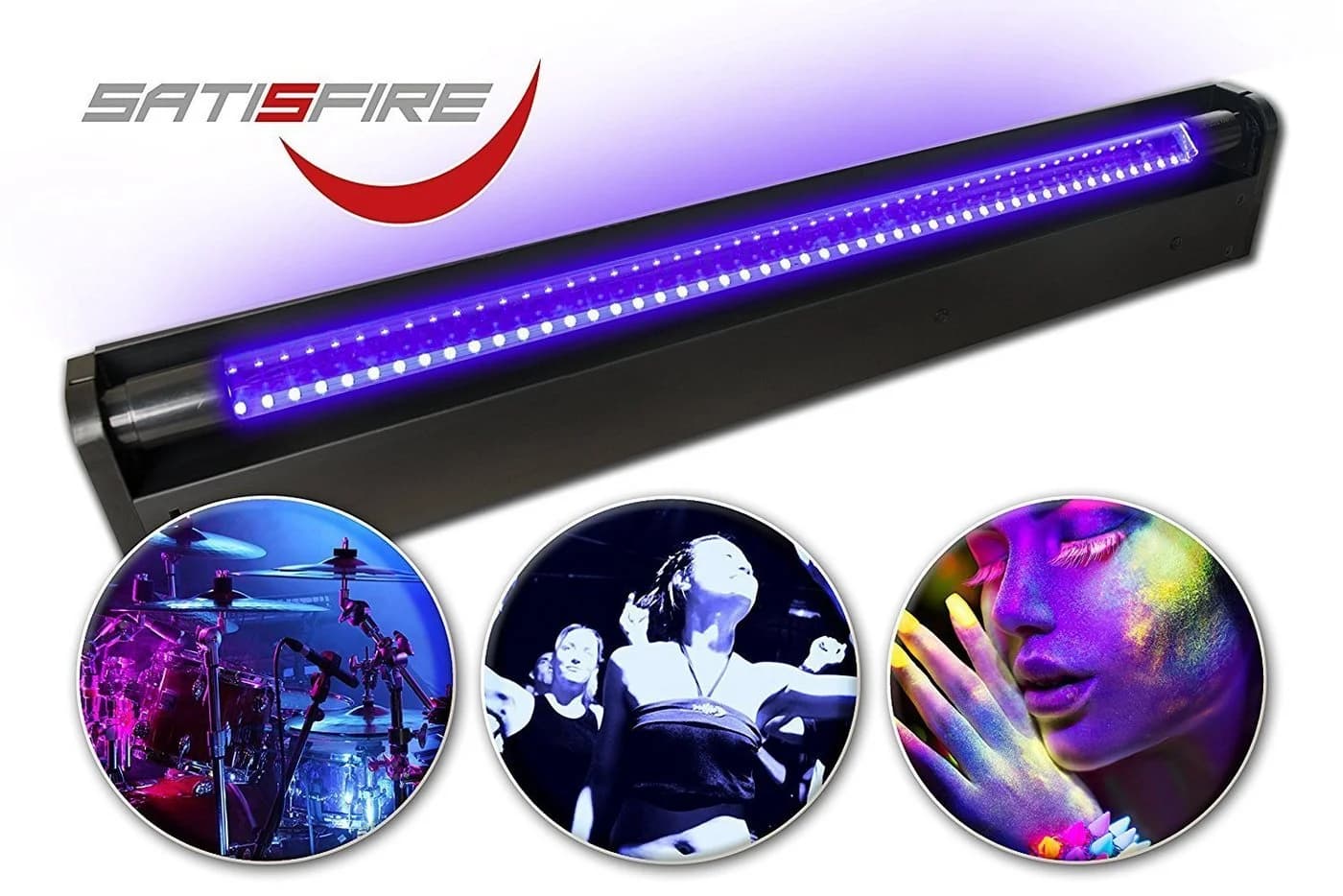 SATISFIRE Schwarzlicht LED-UV-Röhre 60cm Komplettset Bruchsicher
