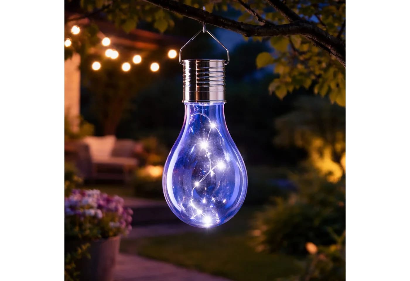 MARELIDA LED Solarleuchte Glühbirne hängend blau warmweiß - Bild 2