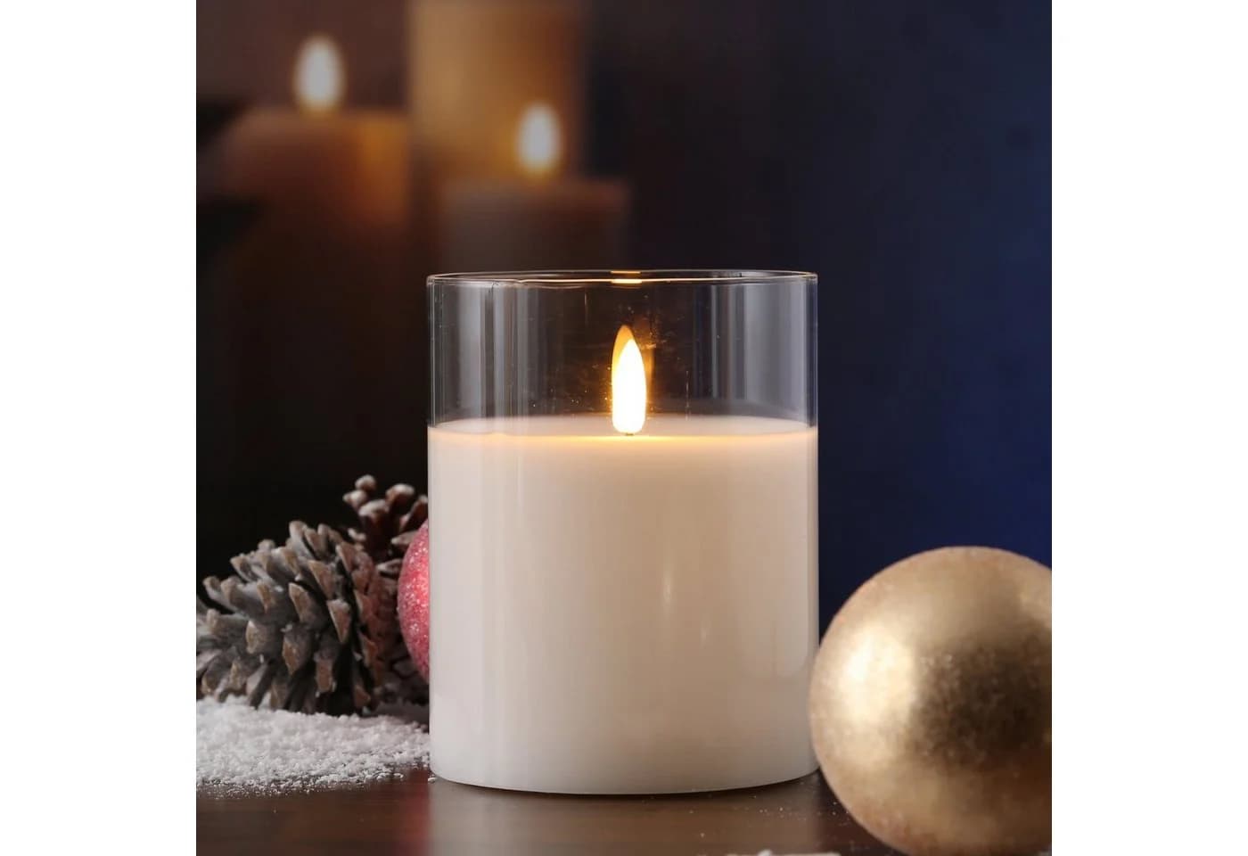 MARELIDA LED-Kerze im Glas Windlicht mit Timer und 3D Flamme Weiß - Bild 2