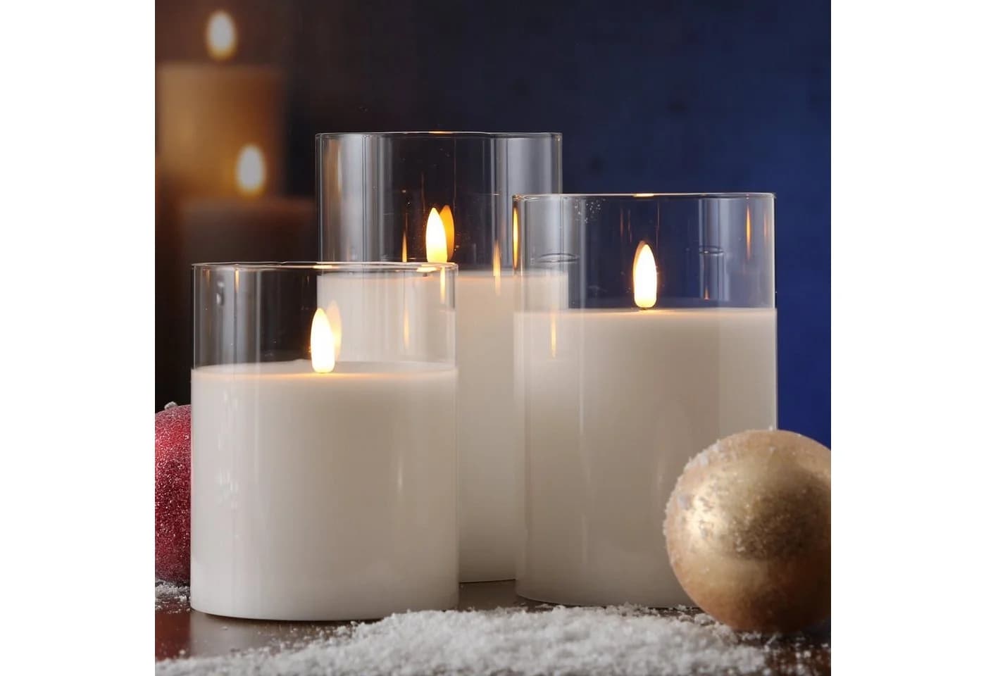 MARELIDA LED-Kerze im Glas Windlicht mit Timer und 3D Flamme Weiß - Bild 3