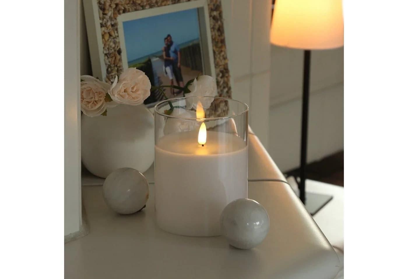 MARELIDA LED-Kerze im Glas Windlicht mit Timer und 3D Flamme Weiß - Bild 4