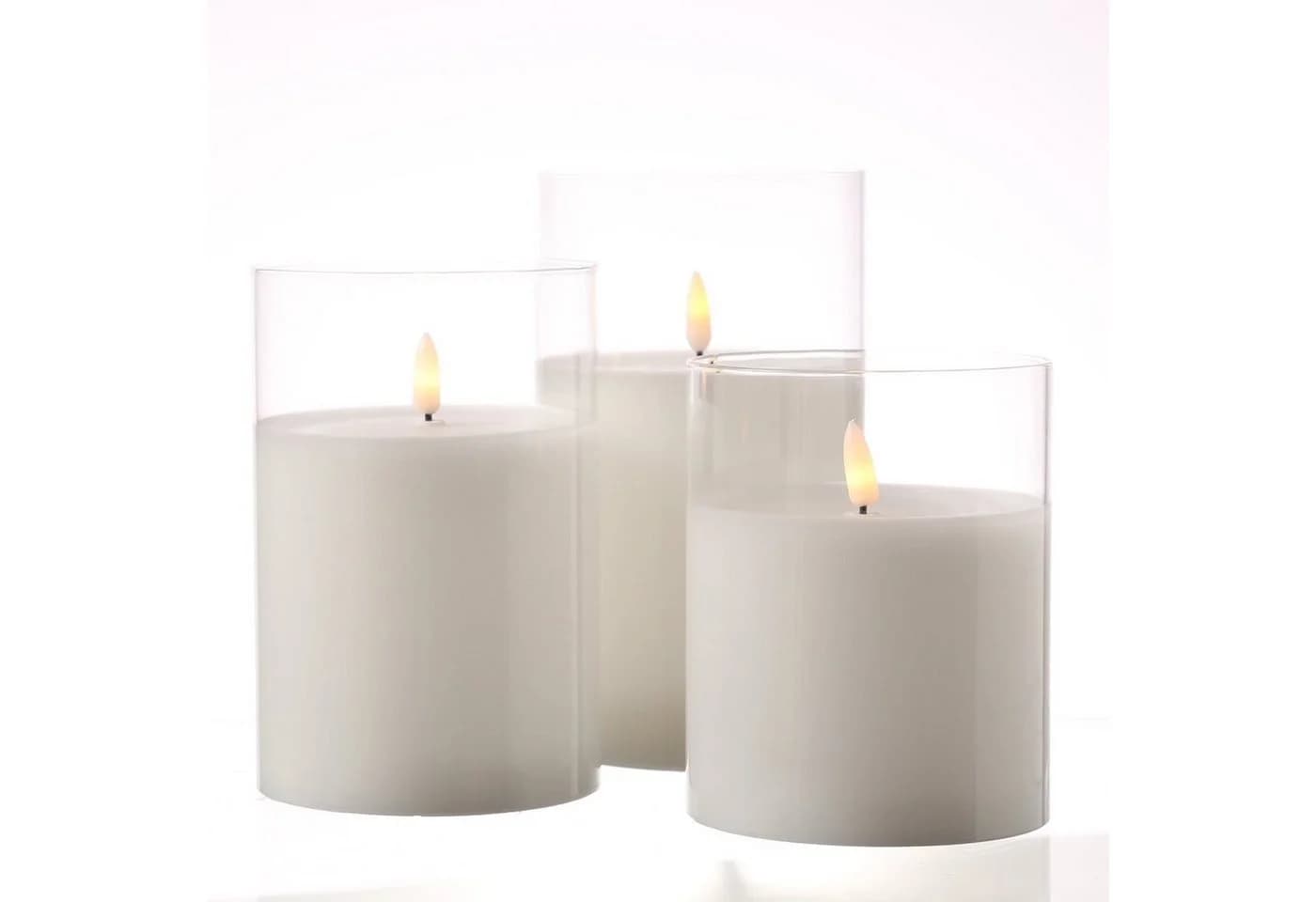 MARELIDA LED-Kerze im Glas Windlicht mit Timer und 3D Flamme Weiß - Bild 5