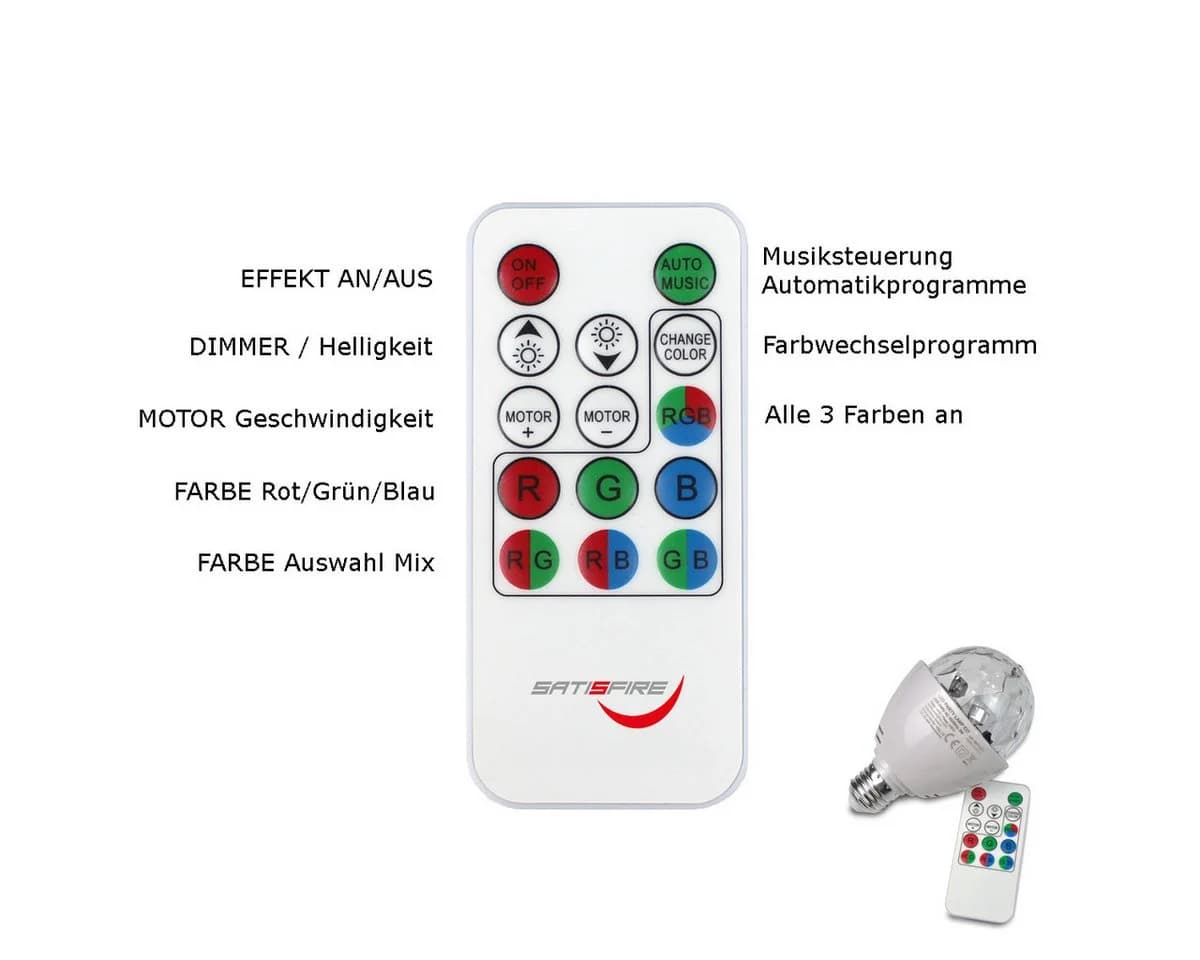 SATISFIRE LED Party Lamp E27 Fassung mit Fernbedienung - Bild 3