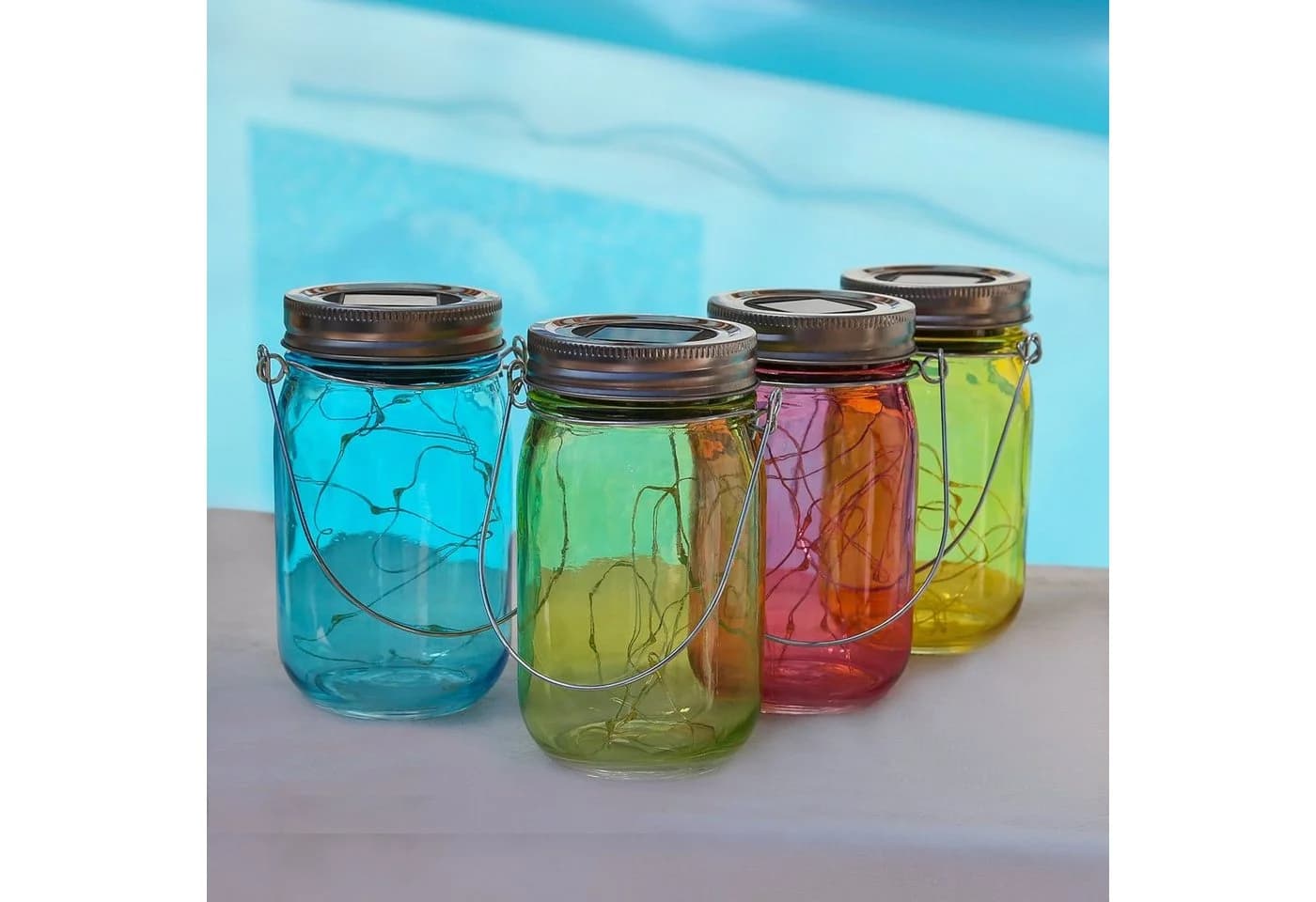 MARELIDA LED Solarleuchte 4er Set bunt Glas Warmweiß