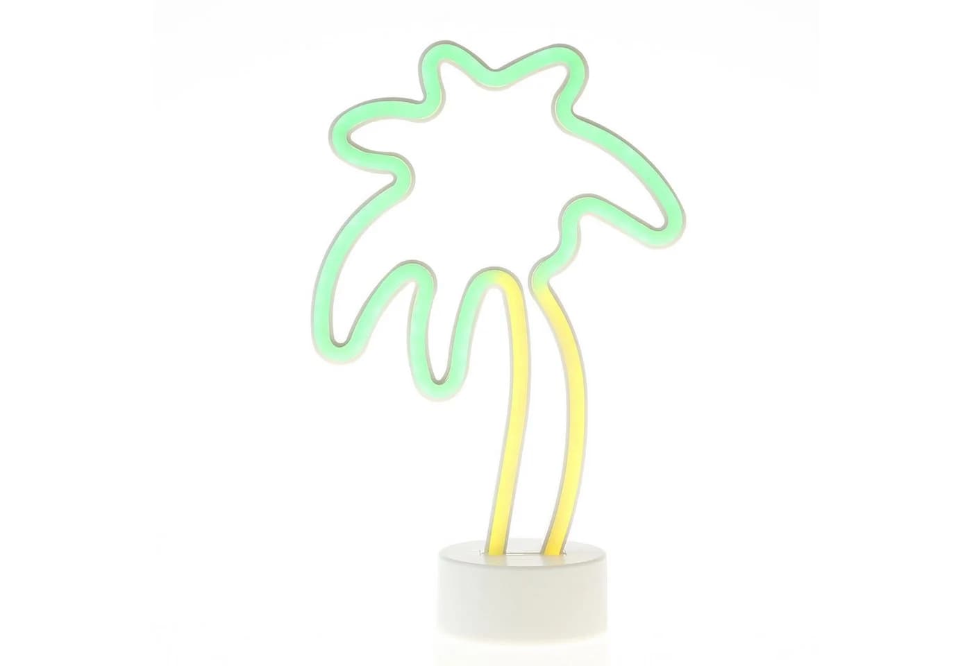 SATISFIRE LED Neon Palme Dekoleuchte Gelb/Grün mit USB & Batterie
