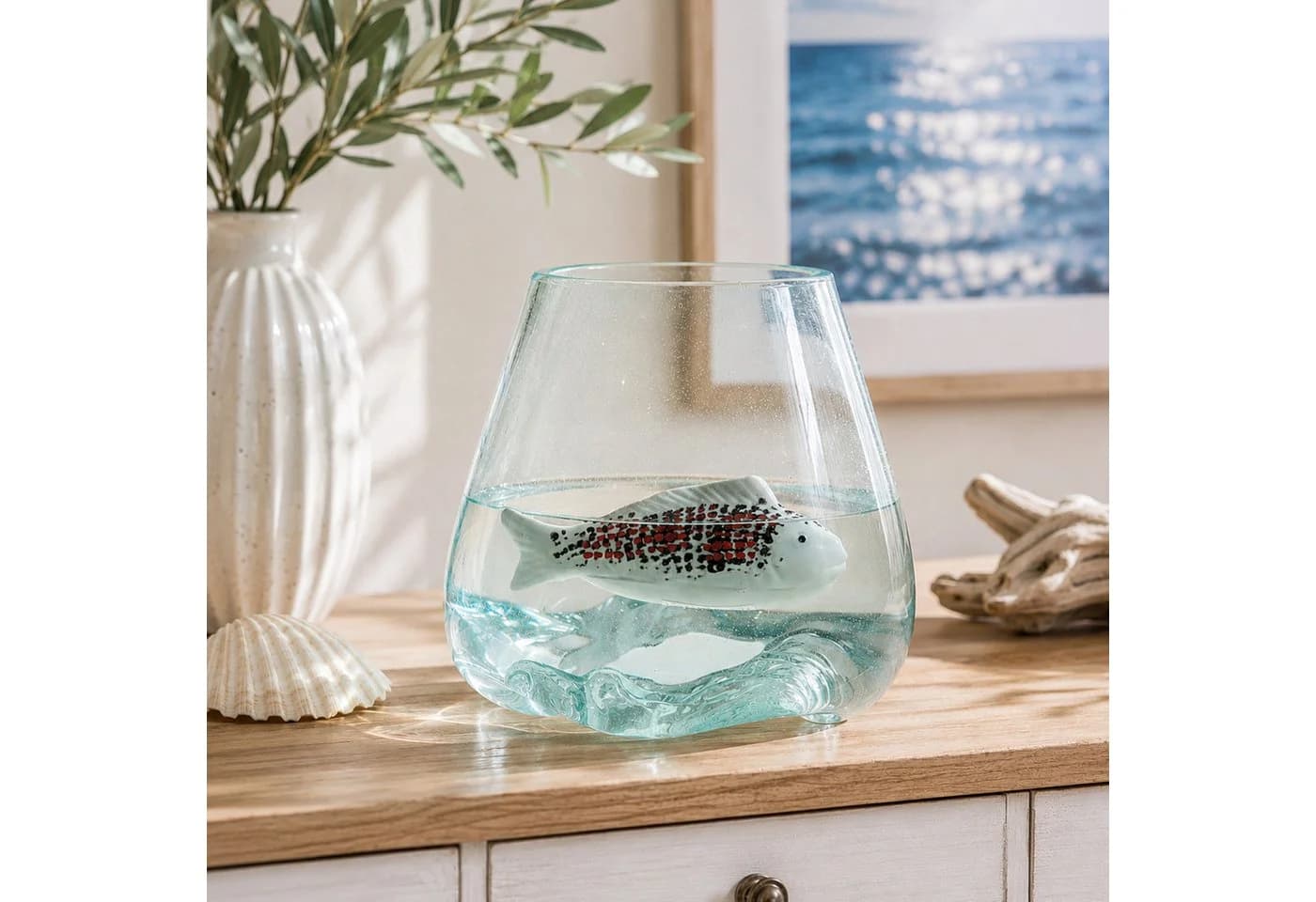 MARELIDA Dekofigur schwimmender Fisch Teichdeko Koi Porzellan