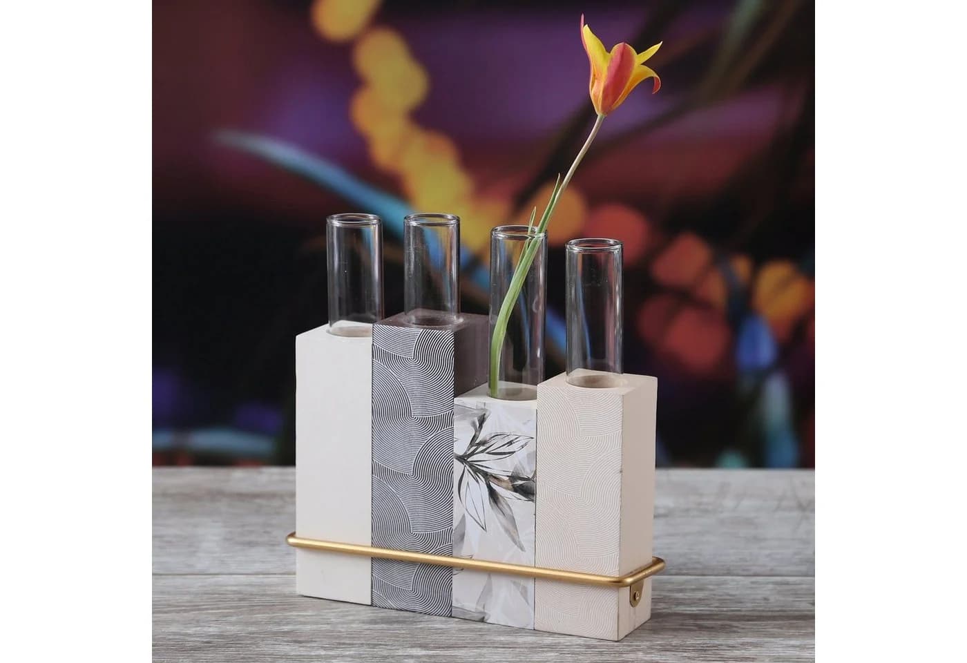 MARELIDA Dekovase mit 4 Glas-Reagenzgläsern, Creme/Gold
