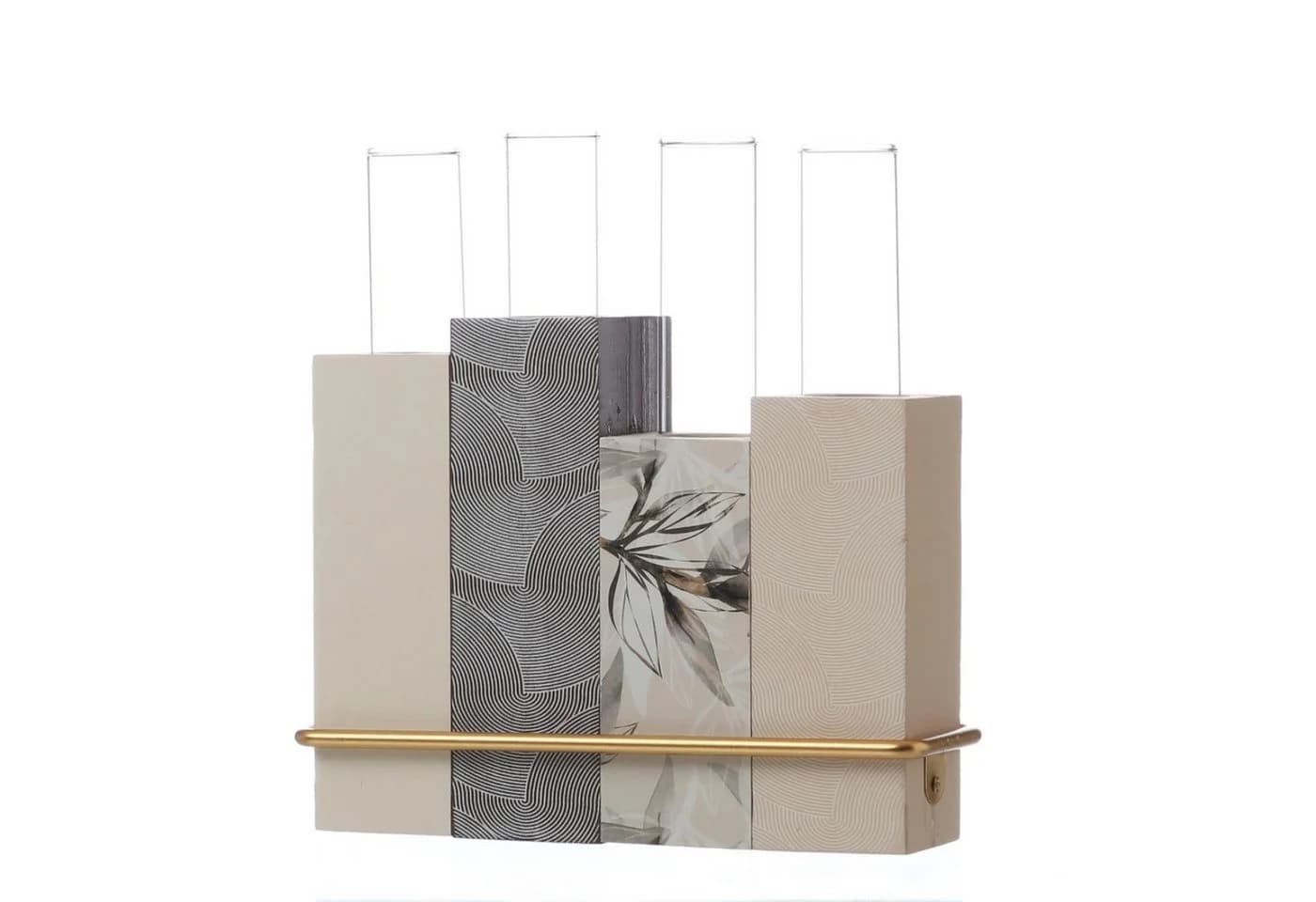 MARELIDA Dekovase mit 4 Glas-Reagenzgläsern, Creme/Gold - Bild 2