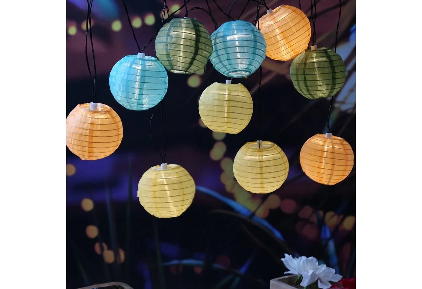 MARELIDA LED Solar Lichterkette 10 bunte Lampions Garten Balkon