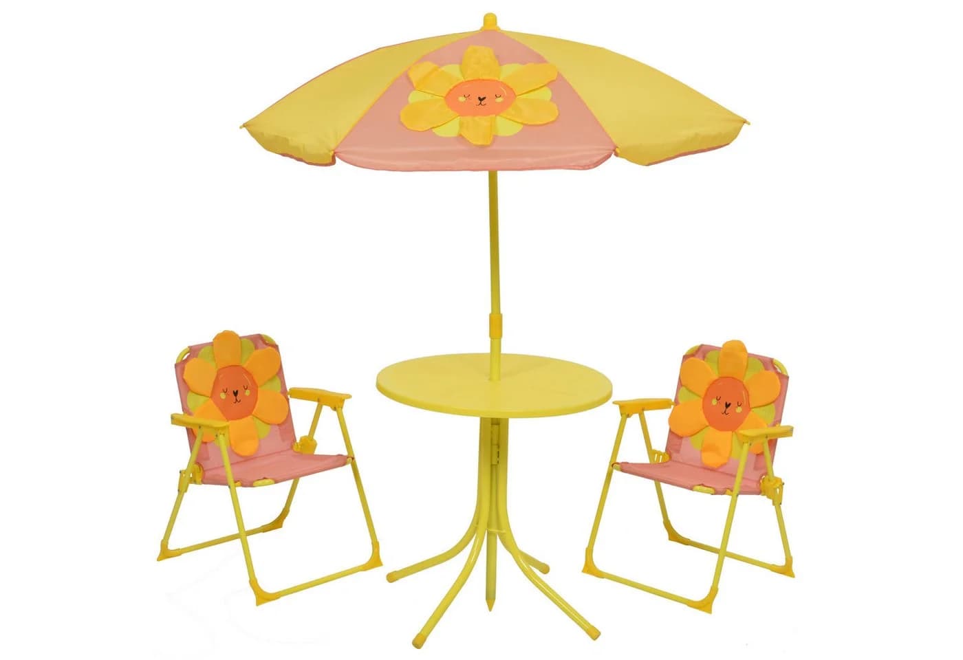 MARELIDA Kindersitzgruppe Blume YOKO 4-tlg. mit Sonnenschirm Rosa/Orange